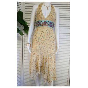 Pale yellow silk handkerchief hem dress NWT
